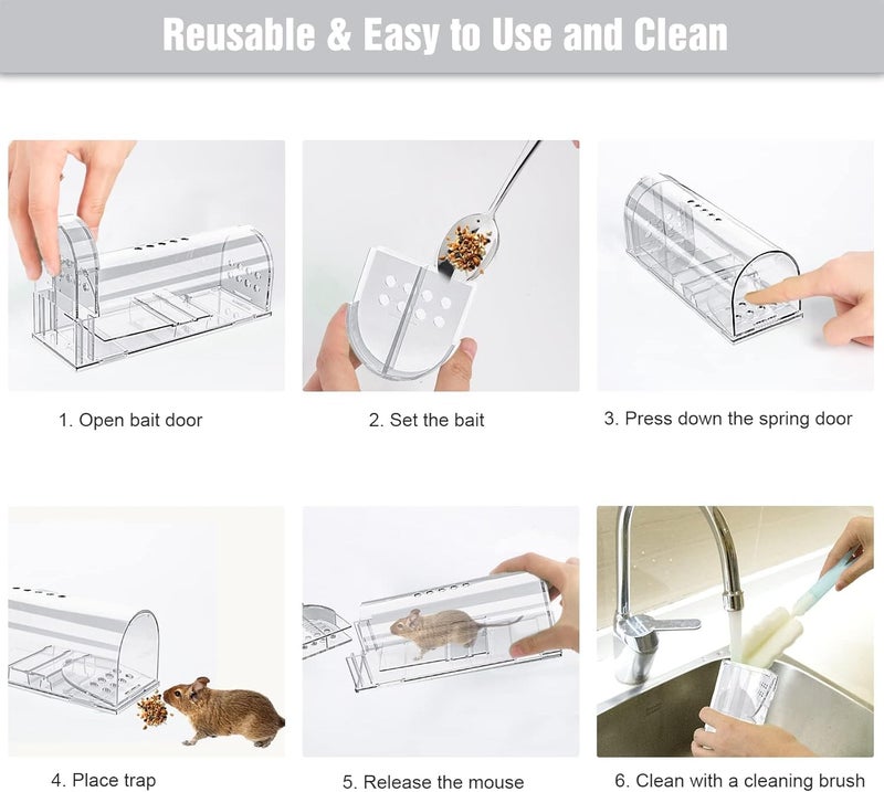 Wanqueen 4 Pcs Humane Mouse Traps Indoor for Home, Live Mouse Trap, Reusable Mice Trap Catcher for House & Outdoors - Image 2
